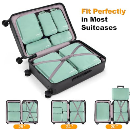 Lumesner 8 Set Compression Packing Cubes, Travel Suitcase Organizers - color: Green