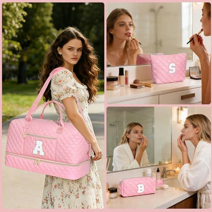 Personalized Travel Duffle Weekender Bag Graduation Birthday Gift for Her - color: Pink, style: H