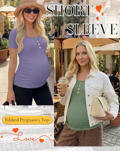 4 Pack Womens Short Sleeve Maternity Shirts - color: Lavender, Haze Blue, Gray Green, Light Pink, size: Medium
