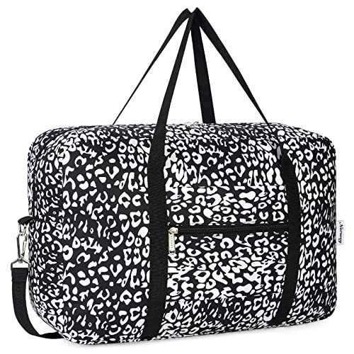 Narwey Personal Item Travel Bag, Carry on Foldable Duffle Bag for Women Men - color: CB-Black Leopard, size: with Shoulder Strap