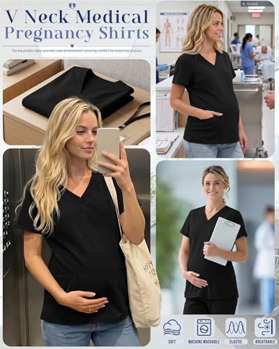 Neer 2 Pack Maternity Scrub Top for Women - color: Black, Black, size: XX-Large