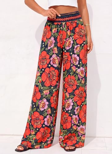 BTFBM Floral Summer Wide Leg Pants Woman 2026 - color: Navy Blue, size: X-Large