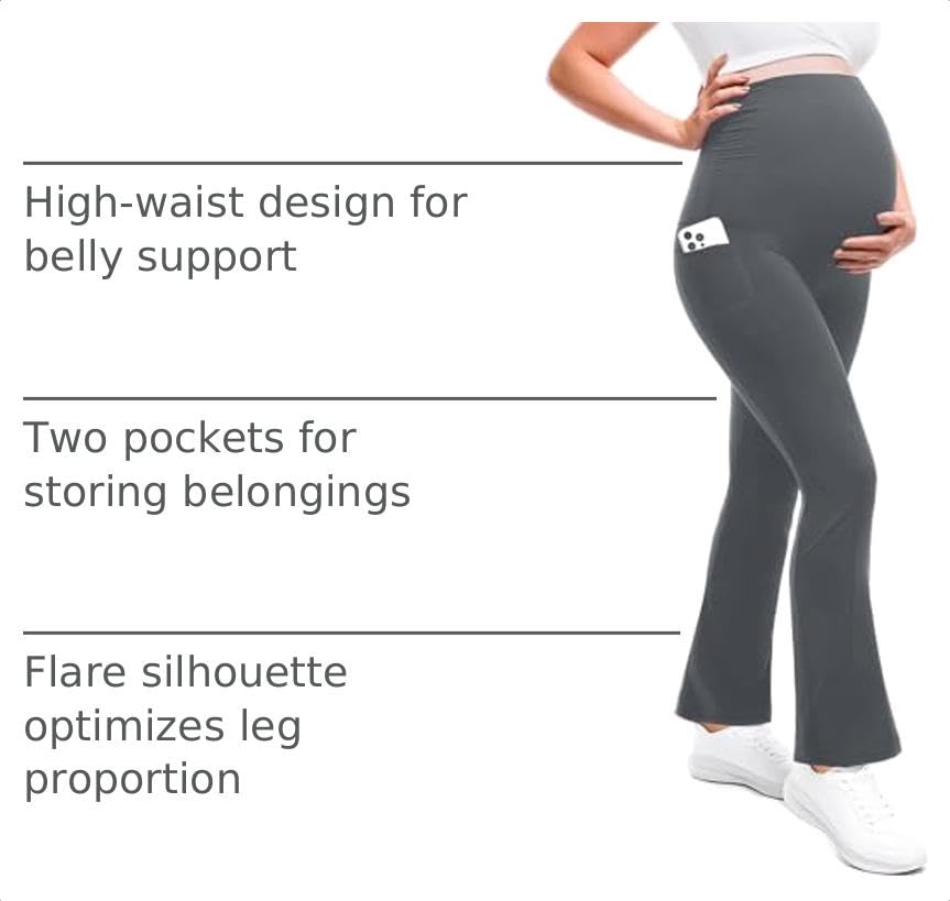 Leafigure Maternity Flare Leggings with Pockets - color: Grey, size: X-Large
