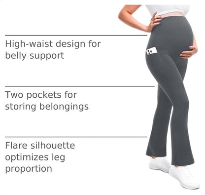 Leafigure Maternity Flare Leggings with Pockets - color: Grey, size: Small