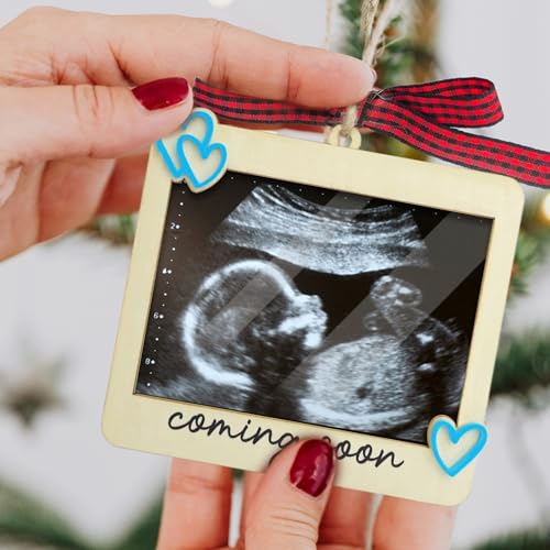 Ultrasound Photo Frame Ornament, Baby Announcement Keepsake - color: Blue Coming Soon Premium