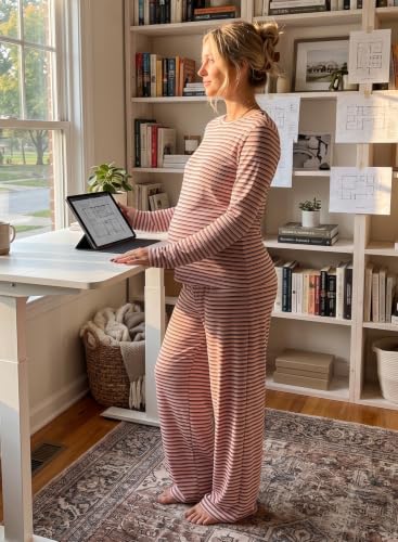 BLENCOT Maternity 2 Piece Outfits Striped Long Sleeve Pregnancy Set - color: Pink, size: Small
