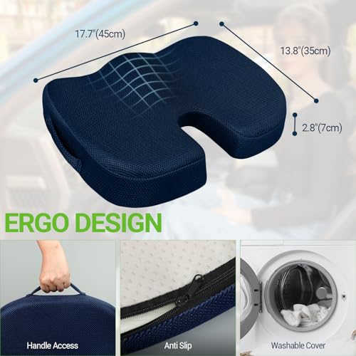 Season Guard Gel Memory Foam Seat Cushion for Tailbone Pain Relief, Blue - color: Blue, style: Mesh