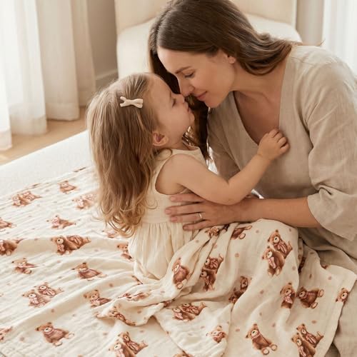 Muslin Swaddle Blankets for Newborn, Cotton Receiving Blanket - color: Bear Checkered