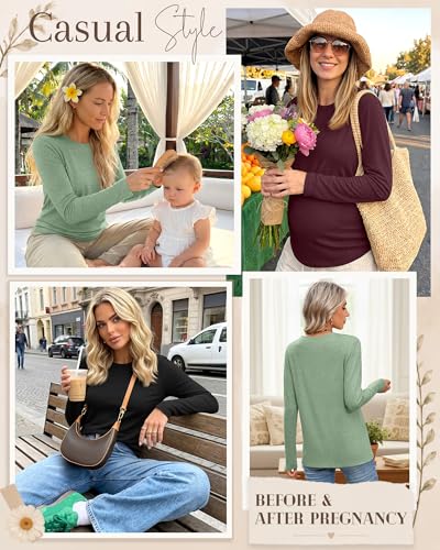 3 Pack Women's Nursing Tops Breastfeeding Shirts Fall - color: Light Green, Burgundy Red, Black, size: Medium