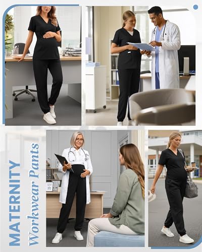 Women's Maternity Scrub Pants Pregnancy Scrub - color: Black, size: Small