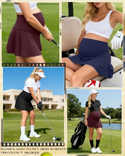 3 Pack Maternity Skirts Tennis Skorts - color: Burgundy, Navy Blue, Black, size: X-Large