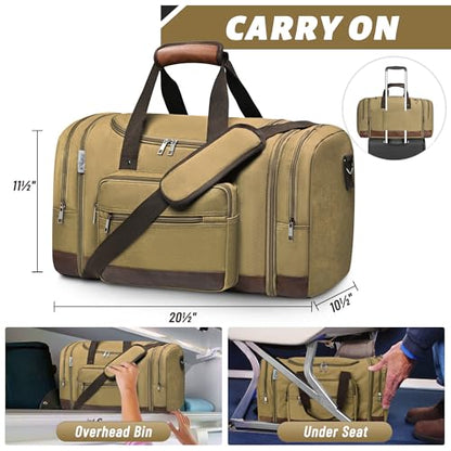 50L Expandable Canvas Duffle Bag Weekender Travel Carry On Gym - color: Khaki
