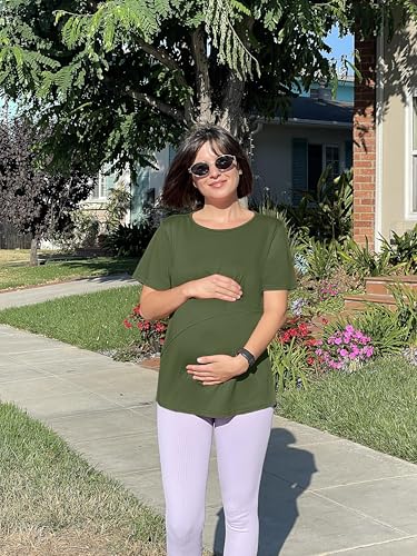 Women's Maternity Nursing Tops Soft Breastfeeding Shirts Pregnancy Tees - color: Army Green, size: Small