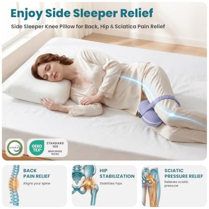 Knee Pillow for Side Sleepers - Smooth Spine Alignment Pillow, Memory Foam Knee Pillows for Back Hip Pain, Spine Aligning, Sciatica, Surgery Recovery, Pregnancy - color: Purple-regular