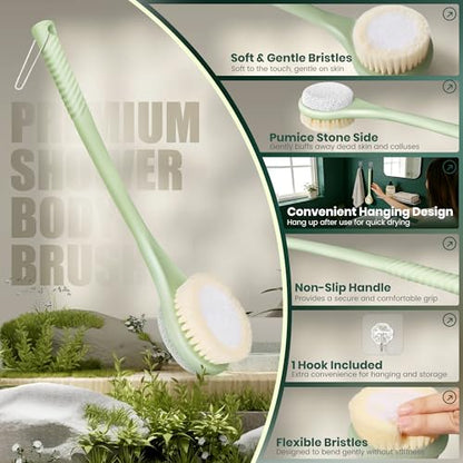 Back Scrubber for Shower, Long Handle Body Brush, Green - color: Greenb