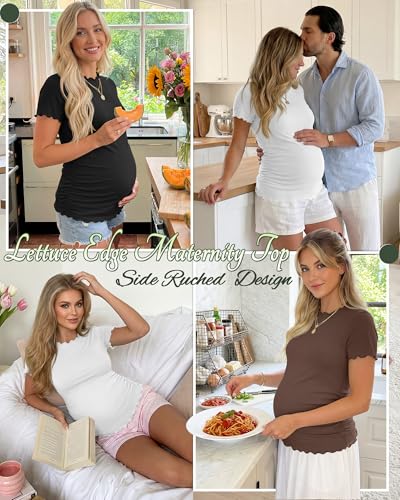 Xaatren 3 Pack Women's Maternity Short Sleeve Shirts - color: Brown, White, Black, size: Small