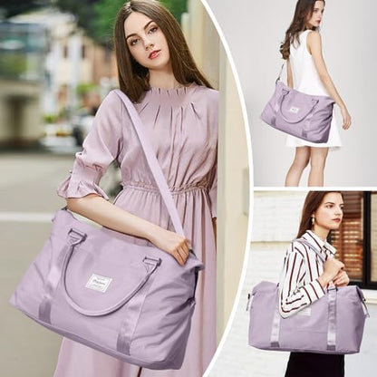 Travel Duffel Bags for Women,Carry-On Weekender Overnight Bag - color: Light Purple, size: Extra Large