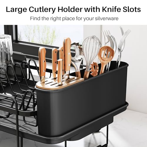 SNTD Large Dish Drying Rack for Kitchen Counter, Expandable, Black - color: Black