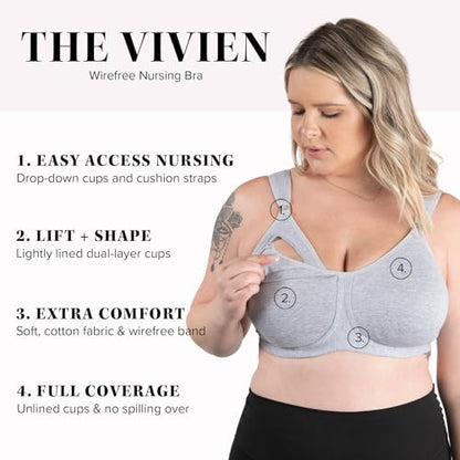 LEADING LADY, Vivien, Wireless Nursing Bra, Cushioned Straps, Unlined Fold-Down Cups, One Hand Nursing Clasps, 36B-42DD - color: Heather Gray, size: 38DD