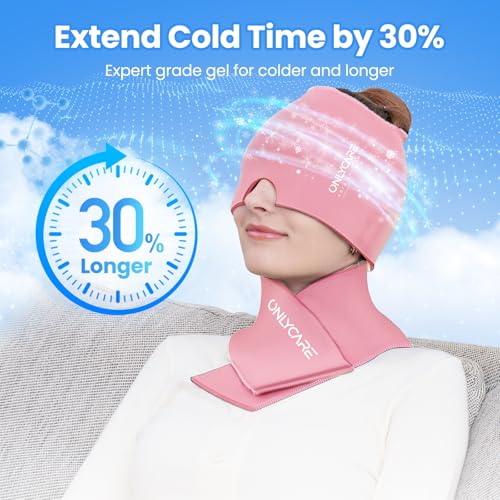ONLYCARE Migraine Relief Cap & Neck Ice Pack Wrap Gel Set, Headache Relief - color: Pink
