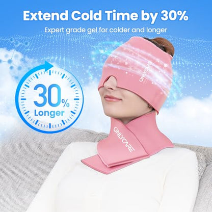 ONLYCARE Migraine Relief Cap & Neck Ice Pack Wrap Gel Set, Headache Relief - color: Pink
