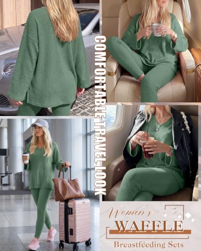 Neer 2 Pcs Maternity Nursing Pajamas Set Oversize - color: Dark Gray Green, size: XX-Large