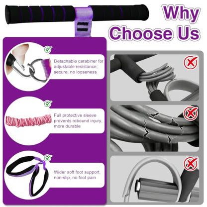 Durable Comfortable Padded Handle Adjustable Pedal Resistance Band 20-40LBS for Full Body Workout - color: purple