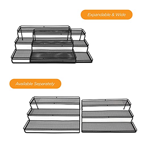 3 Tier Wide Expandable Cabinet Spice Rack Organizer (14.5" to 29.1") - Step Shelf with Protection Railing, Black - color: Large & Wide