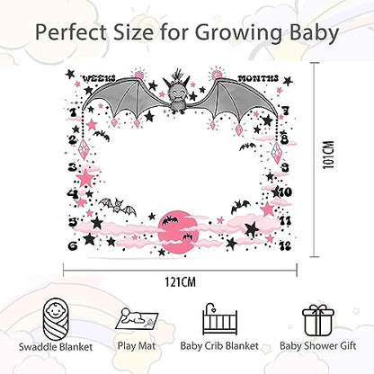 Bat Baby Monthly Milestone Blanket, Halloween Cute Animal Design, 48x40in