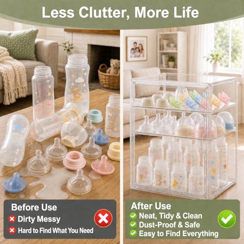 Baby Bottle Storage Organizer for Countertop Clear Bottle Organizer - size: X-Large: 15.3" x 9.8" x 11.4"