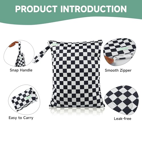 wegreeco Wet Dry Bag for Baby Swimsuit, Small Wet Dry Bag for Clothes Diaper and Breast Pump Parts, Large Baby bag for Travel,Gym Clothes,Beach,Pool,Extra Clothes (Checkerboard,3 Pack) - color: Black, Grey, Dark Coffee Checkerboard, 3 Pack