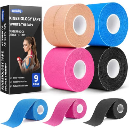 9 Rolls Kinesiology Tape, Multicolor Athletic Support Bandage Wrap, Elastic