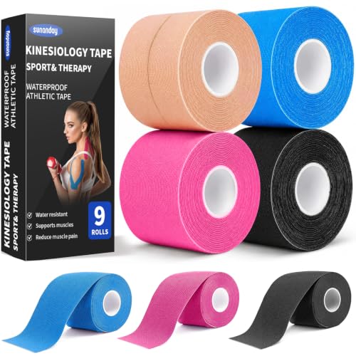 9 Rolls Kinesiology Tape, Multicolor Athletic Support Bandage Wrap, Elastic