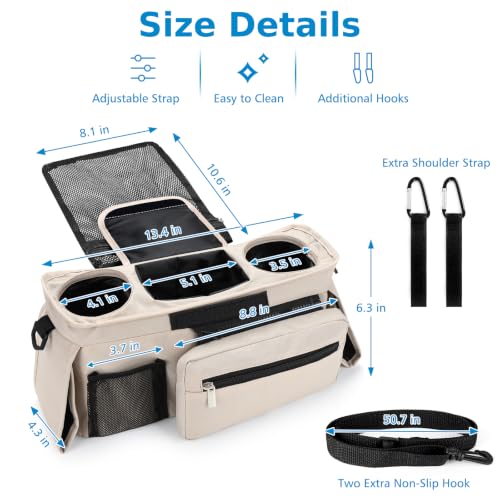 Accmor Universal Stroller Organizer with Insulated Cup Holder - color: All Off White/Detachable Diaper Pocket