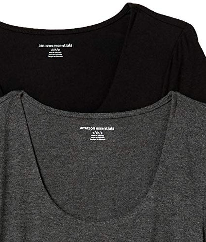 Amazon Essentials Women's Maternity Short-Sleeve Rouched Scoopneck T-Shirt, Pack of 2 - color: Charcoal Heather/Black, size: X-Large