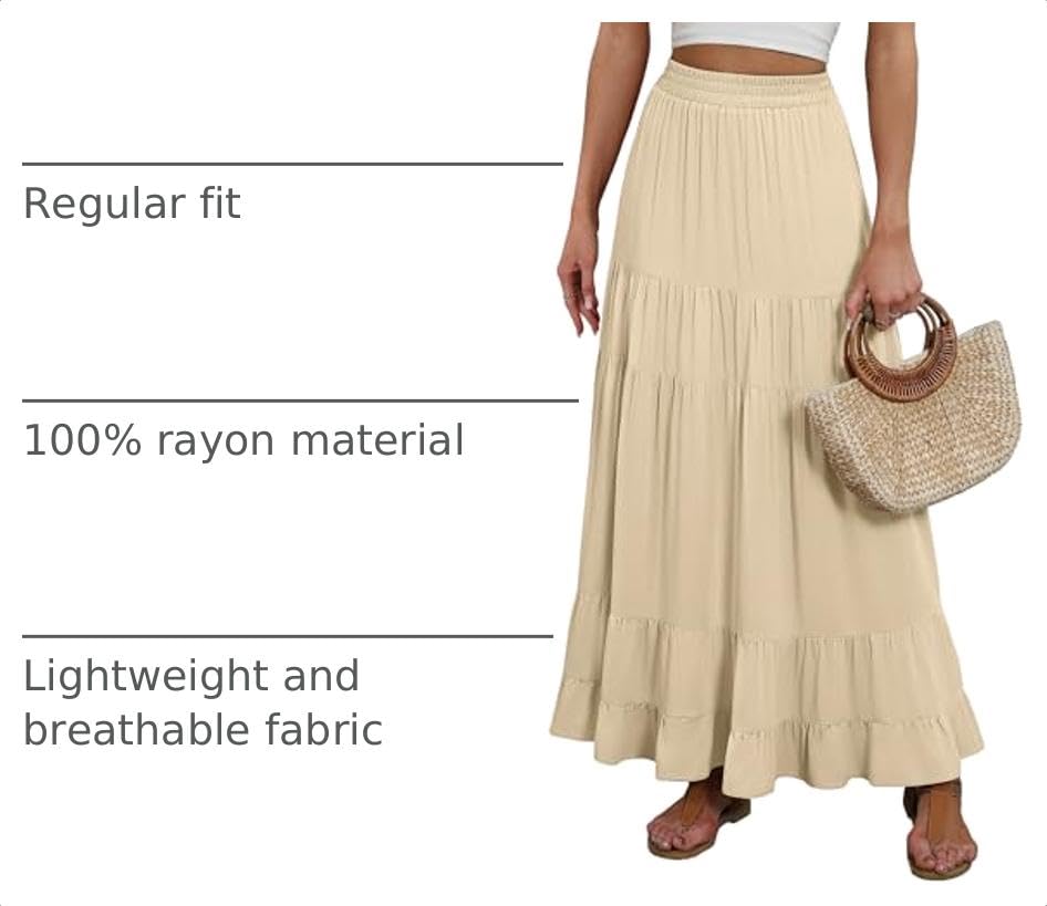 ANRABESS Women’s Summer Flowy Maxi Skirts with Pockets - color: Beige, size: Small