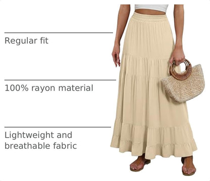 ANRABESS Women’s Summer Flowy Maxi Skirts with Pockets - color: Beige, size: Small