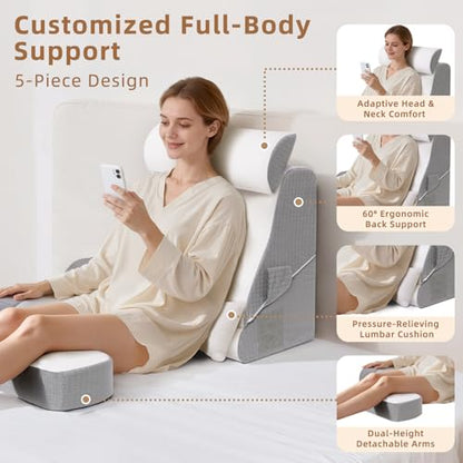 Foldable Reading Pillow for Sitting in Bed Adult, White/Grey, 19" - color: White/Grey-5pcs