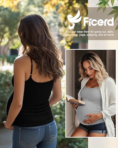 Ficerd 3 Pack Women's Maternity Tank Tops - color: Army Green, Light Gray, Black, size: Large