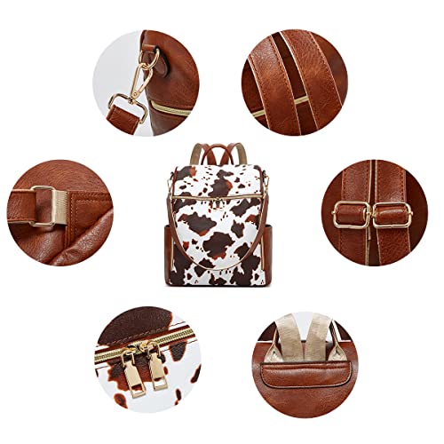 Makes Backpack Purse for Women PU Leather Casual Backpack Daily Travel Bag - color: Cow Brown Pattern