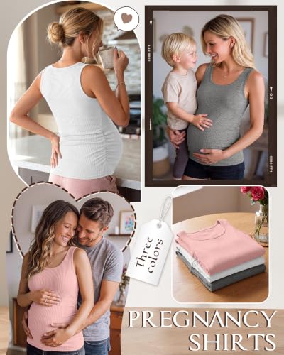 Riyiper 3 Pack Women's Maternity Tank Tops - color: Light Heather Gray, White, Light Pink, size: Small