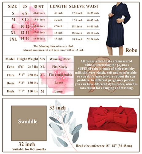 SUFEINI Maternity Robe with Matching Swaddle Blanket Set, Maternity Mommy Bathrobe Postpartum Robe Labor Gown - color: Aosa F08, size: X-Large