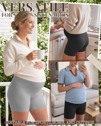 Ficerd 3 Pack Maternity Pajama Lounge Shorts - color: Light Gray, Mixed Black, Black, size: XX-Large