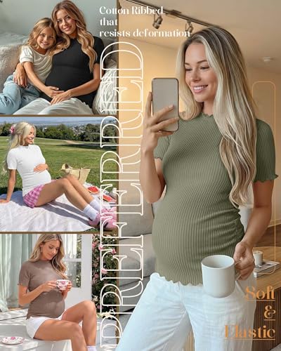 4 Pack Maternity T Shirts - color: Gray Green, Coffee, White, Black, size: Large