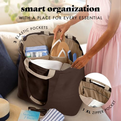 Fit & Fresh All The Things XL Beach Bag for Women, Oversized Travel Tote - color: Chocolate