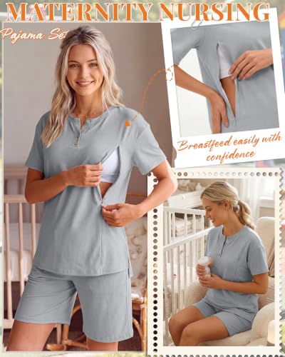 Maternity Nursing Pajama Set - color: Light Gray, size: XX-Large
