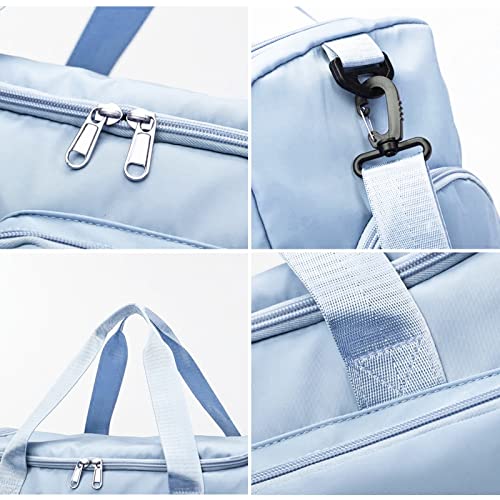 Suruid Gym Bag with Shoe Compartment, Sports Duffle Bag for Women, Blue - color: Blue