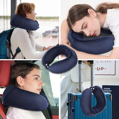 Neck Pillow Airplane Memory Foam Travel Pillows, Dark Blue - color: Dark Blue