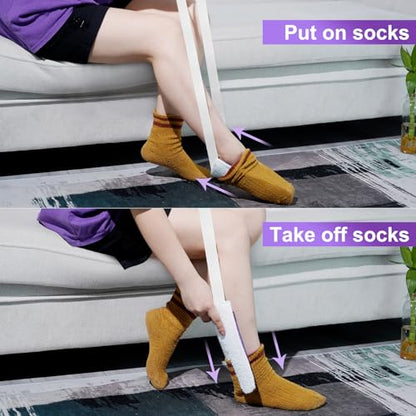 Sock Aid, Sock Helpers to Put on Your Socks for Seniors, Disabled, Pregnancy, Assist Device for Elderly, Tool Aide Puller Easy on and Off with No Bending(Purple) - color: Purple