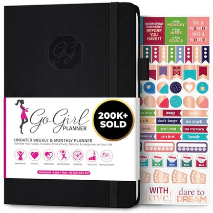 GoGirl Planner for Women, Undated Weekly Agenda Journal, Black - color: Black, size: A5 (5.8'' x 8.3'')